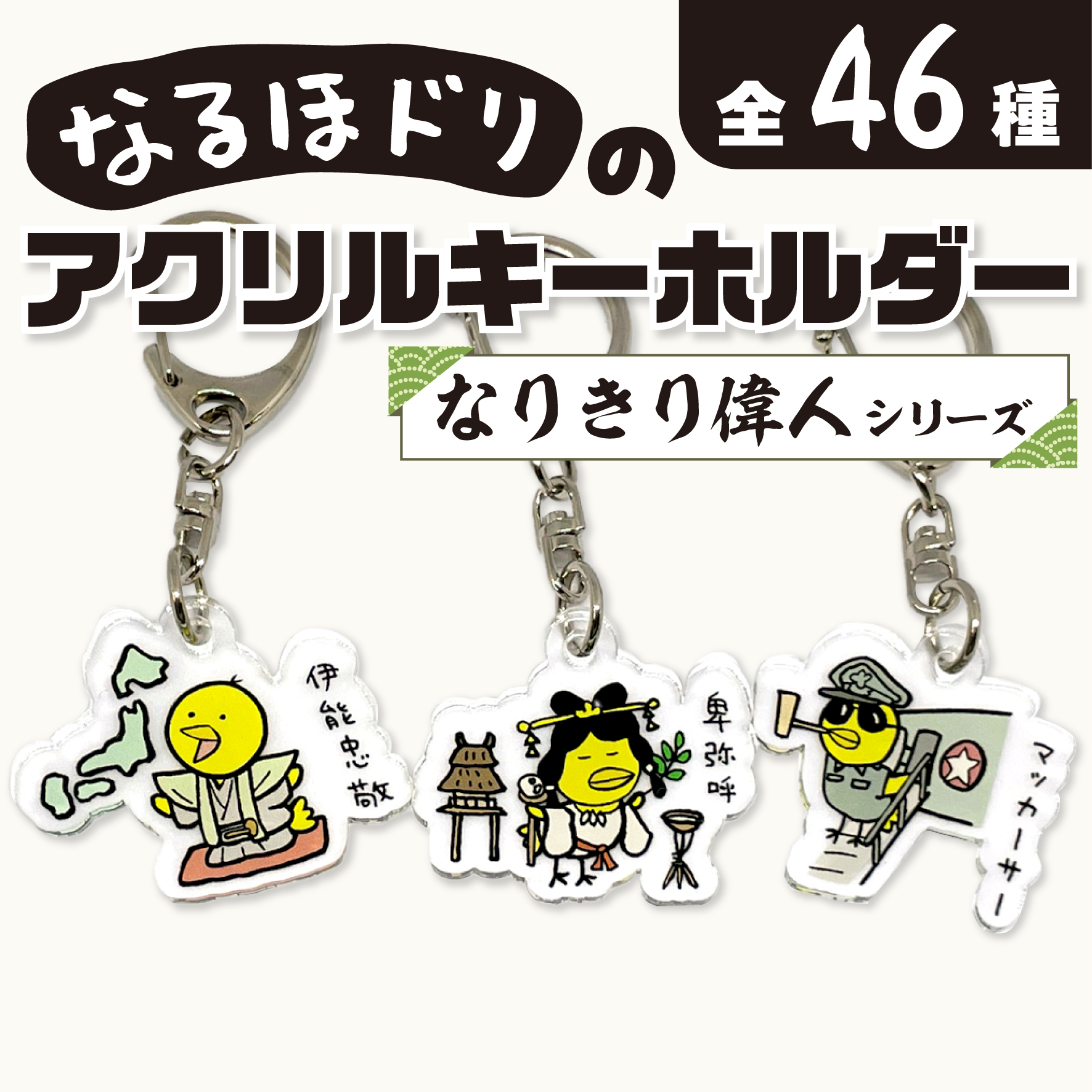 なるほドリキーホルダー　　なりきり偉人シリーズ